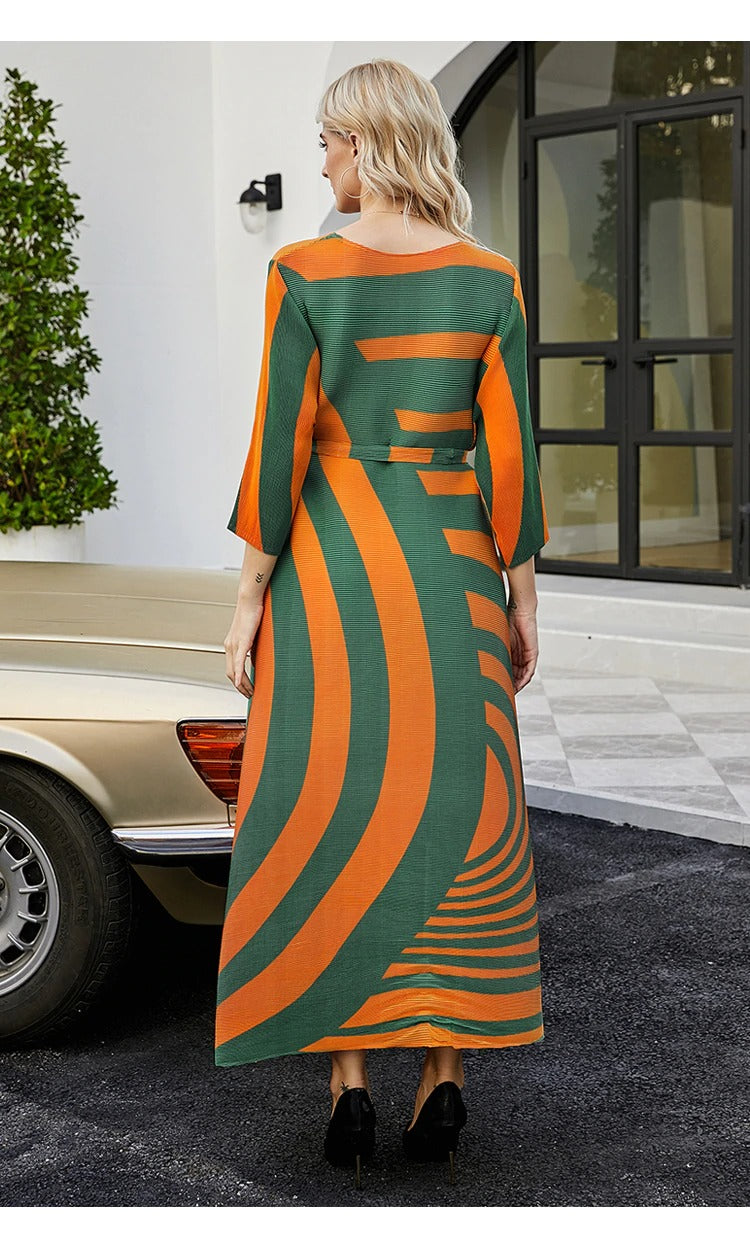 Sashes orange stripes dress high fashion aesthetic indie clothes - SixtyKey new model design Dubai fashion style 2021 best price
