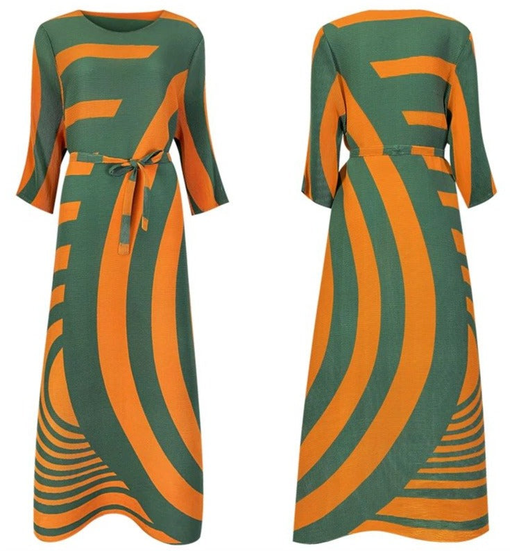 Sashes orange stripes dress high fashion aesthetic indie clothes - SixtyKey new model design Dubai fashion style 2021 best price