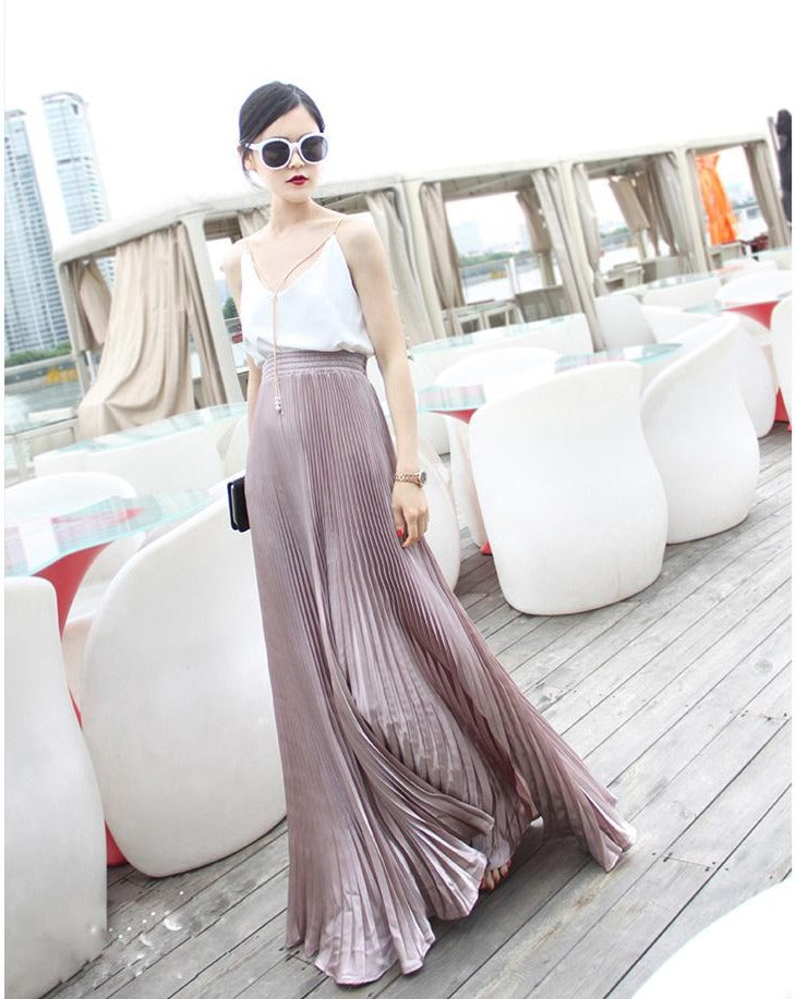 Summer Maxi Skirt High Waist Pleated - SixtyKey new model design Dubai fashion style 2021 best price
