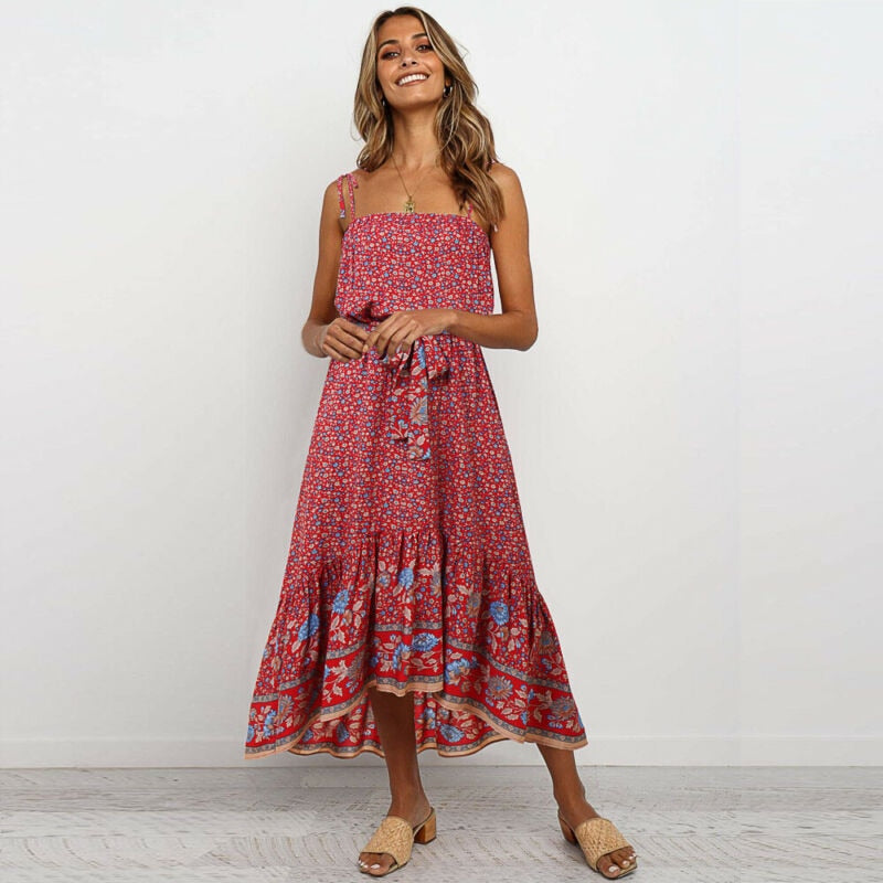 Boho Dress Floral Long Maxi Dresses For Women Beach Sundress - SixtyKey new model design Dubai fashion style 2021 best price