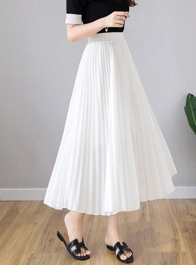 Chiffon Skirt Solid Color Pleated Loose Slim - SixtyKey new model design Dubai fashion style 2021 best price