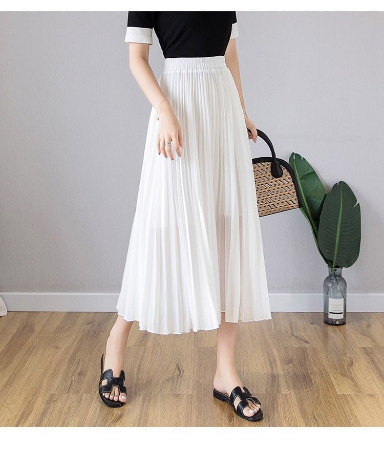 Chiffon Skirt Solid Color Pleated Loose Slim - SixtyKey new model design Dubai fashion style 2021 best price