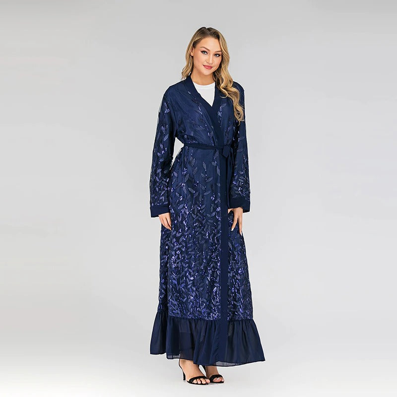open Abaya leaf pattern designed - SixtyKey new model design Dubai fashion style 2021 best price