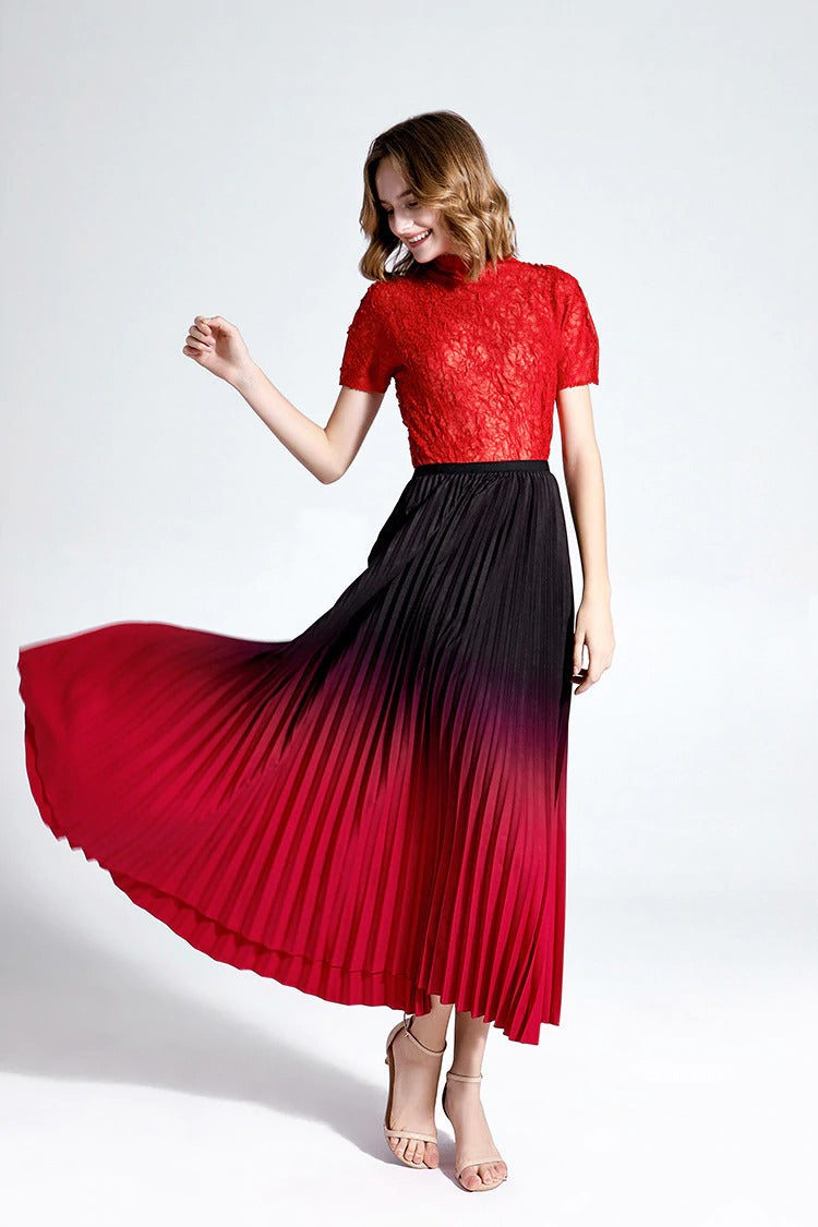 gradient Pleated skirt mid-long folded vintage color - SixtyKey new model design Dubai fashion style 2021 best price