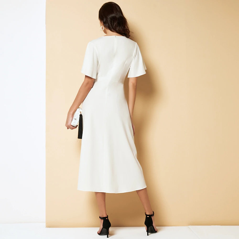 Solid Dress Elegant Tie Waist With O-ring - SixtyKey new model design Dubai fashion style 2021 best price