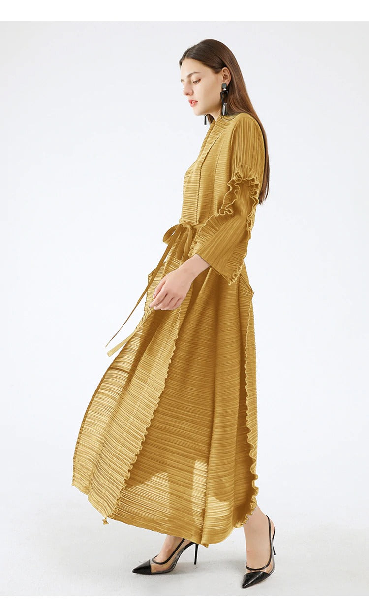 pleated long dress with petal sleeve - SixtyKey new model design Dubai fashion style 2021 best price