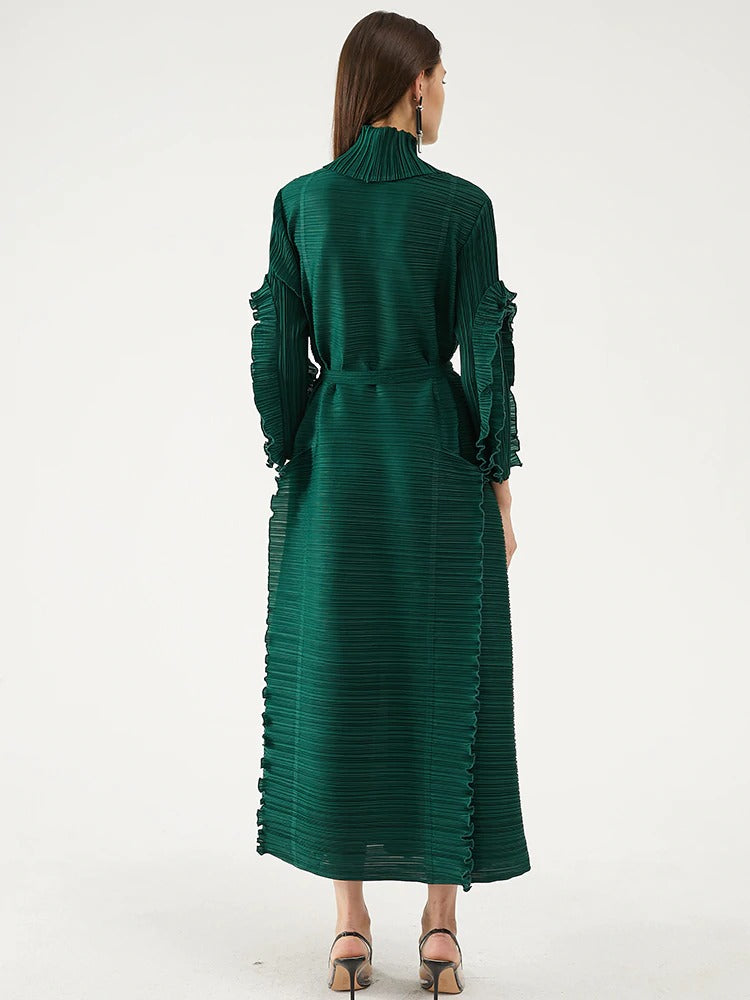 pleated long dress with petal sleeve - SixtyKey new model design Dubai fashion style 2021 best price