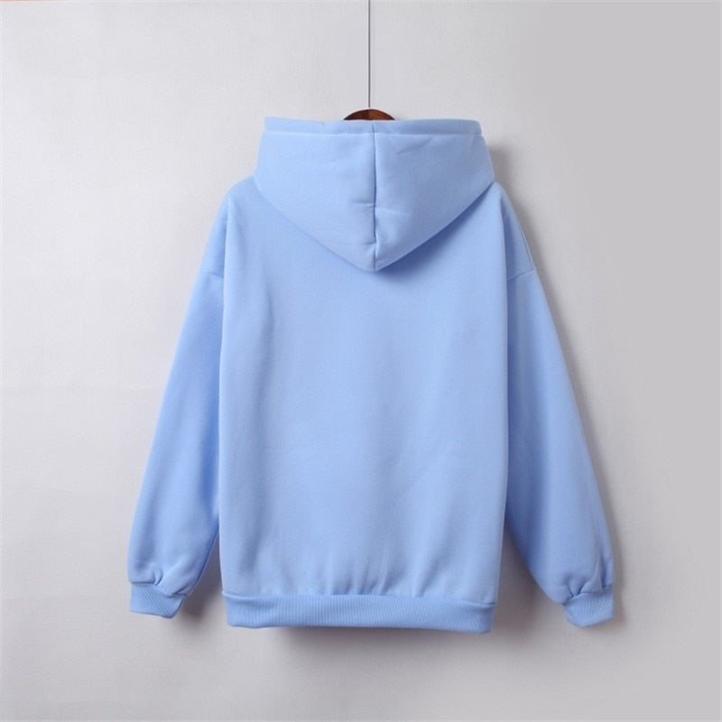Social Harajuku Hoodies For Girls Solid Color Hooded Tops Long-sleeved Winter Velvet Thickening Coat - SixtyKey new model design Dubai fashion style 2021 best price