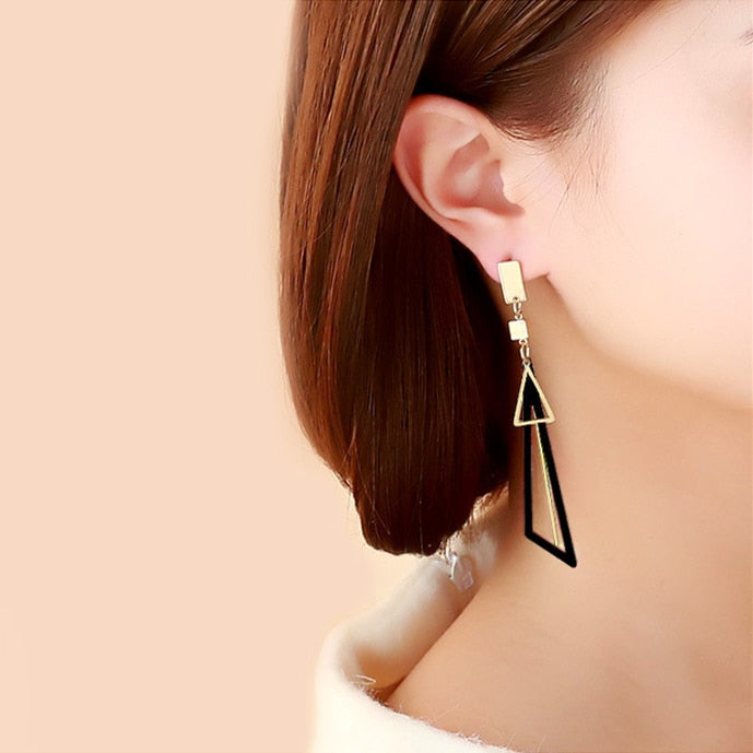 Korean Creative Long Statement Geometric Triangle Tassel Dangle Drop Earrings For Women Earings Fashion Jewelry Oorbellen Brinco - SixtyKey new model design Dubai fashion style 2021 best price