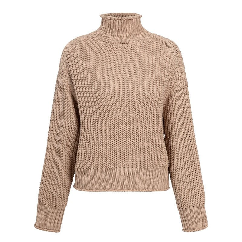 Khaki Turtleneck Women Sweater Autumn Winter Long Sleeve Loose Femme - SixtyKey new model design Dubai fashion style 2021 best price