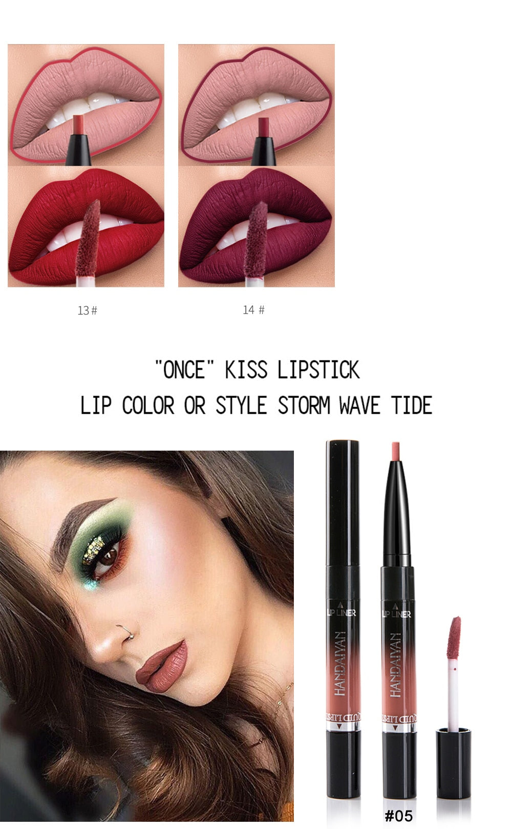 2 In 1 Lip Liner Matte Lip Pencil 14Color Waterproof Nude Color Moisturizing Lipstick Long-lasting Lips Llipliner - SixtyKey new model design Dubai fashion style 2021 best price