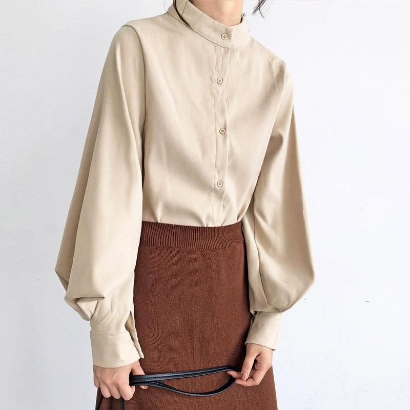 Vintage Lantern Sleeve Autumn Winter Thicken Women Shirt Blouses Single Breasted Blouse Female Loose Shirts Tops blusas mujer - SixtyKey new model design Dubai fashion style 2021 best price