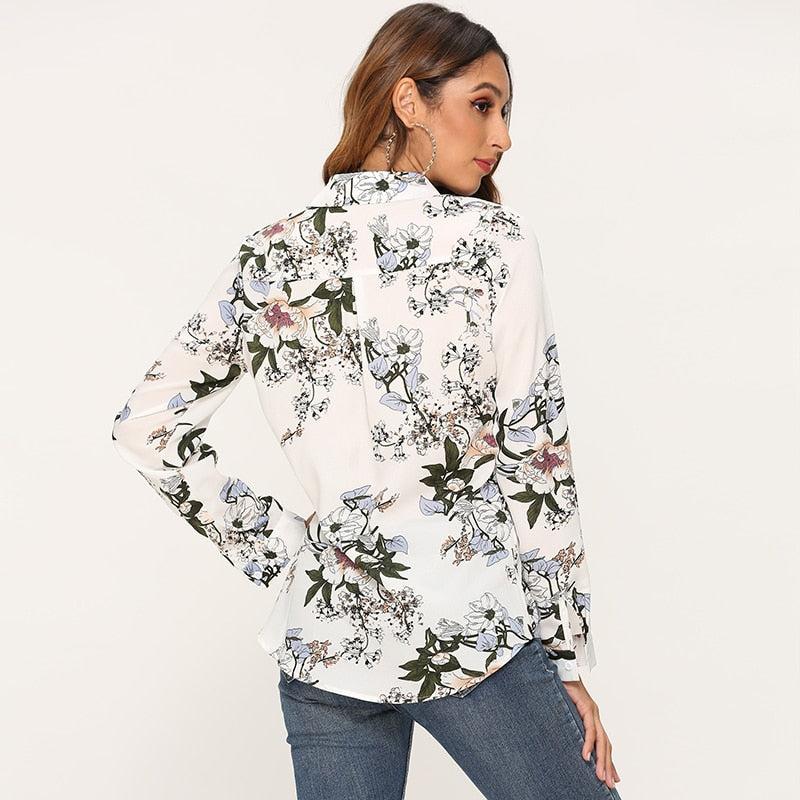 Women Floral Print Blouse Casual Long Sleeve - SixtyKey new model design Dubai fashion style 2021 best price