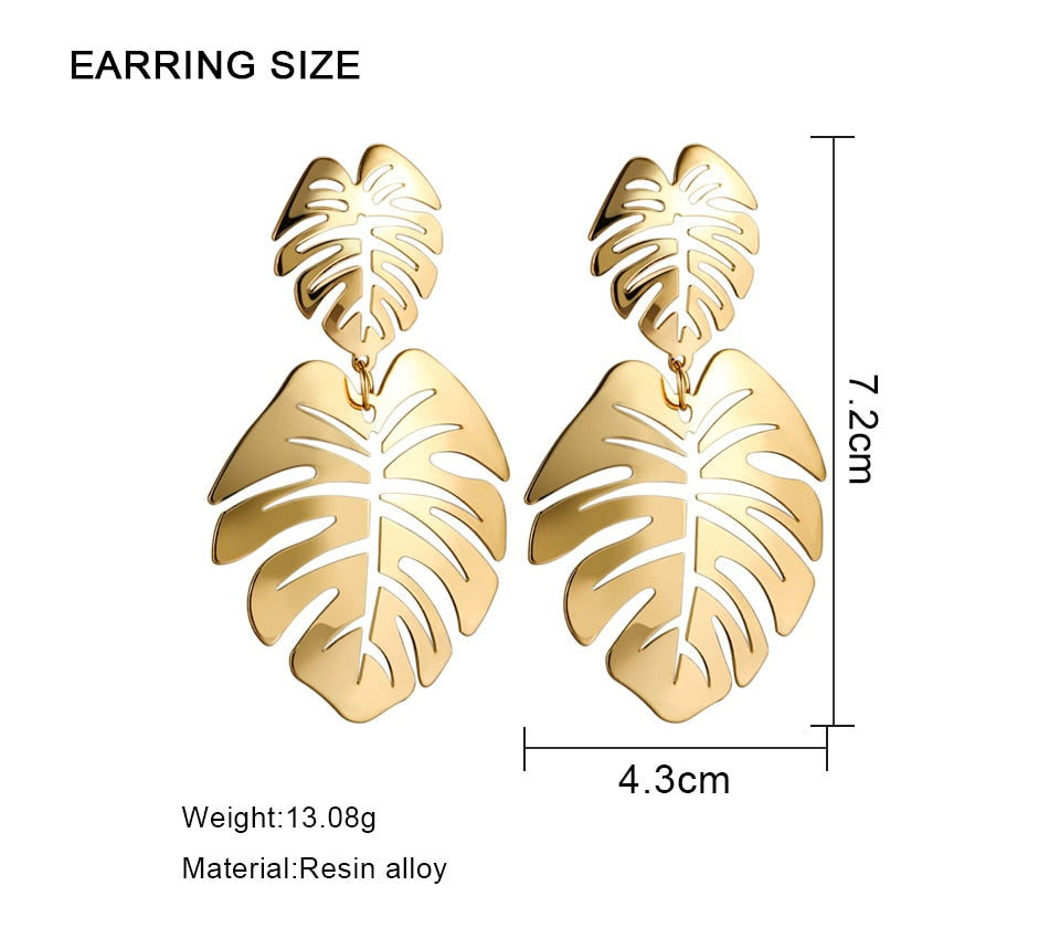Leaf Drop Earrings for Women /Fashion Vintage Geometric Yellow Green Long Hollow Metal Earring Jewelry - SixtyKey new model design Dubai fashion style 2021 best price