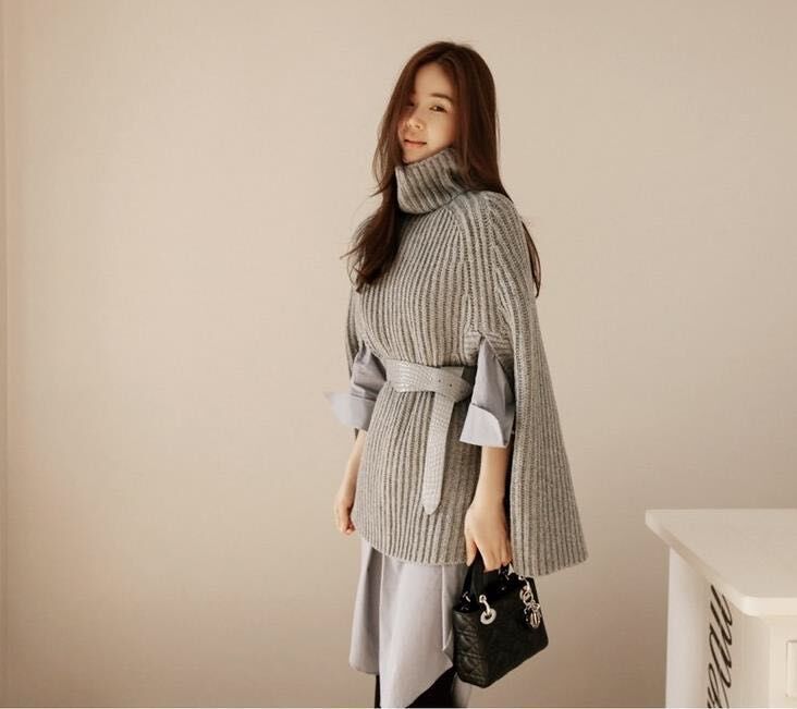 Oversize Sweater Cloak Winter Women Batwing Knitted Ladies sexy Turtleneck - SixtyKey new model design Dubai fashion style 2021 best price