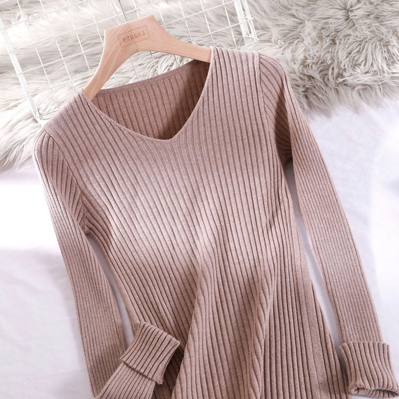 v-neck Sweater slim long sleeve bodycon - SixtyKey new model design Dubai fashion style 2021 best price