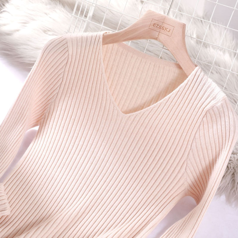 v-neck Sweater slim long sleeve bodycon - SixtyKey new model design Dubai fashion style 2021 best price