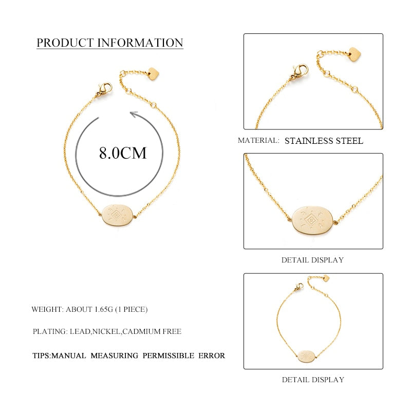 Gold Charm With Leaf Sun Flower Pattern Geometric Bracelets Stainless Steel Jewelry - SixtyKey new model design Dubai fashion style 2021 best price