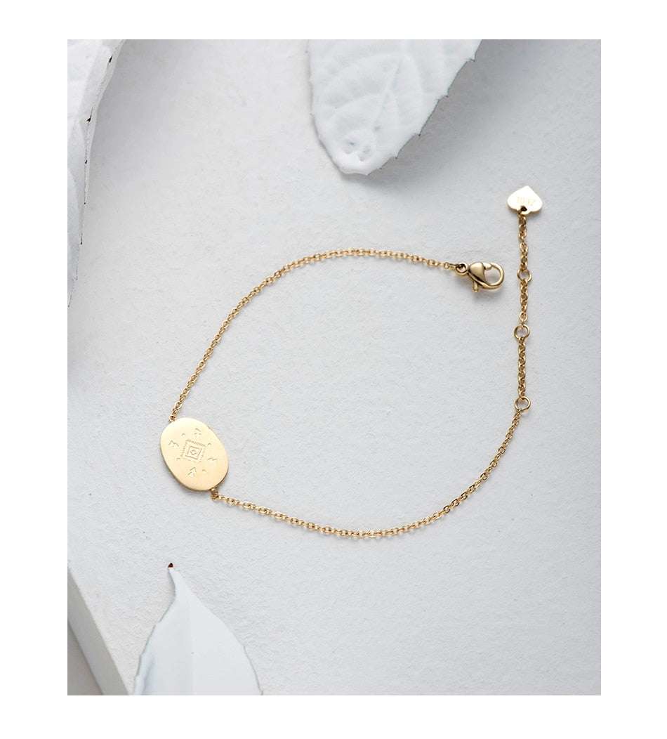 Gold Charm With Leaf Sun Flower Pattern Geometric Bracelets Stainless Steel Jewelry - SixtyKey new model design Dubai fashion style 2021 best price