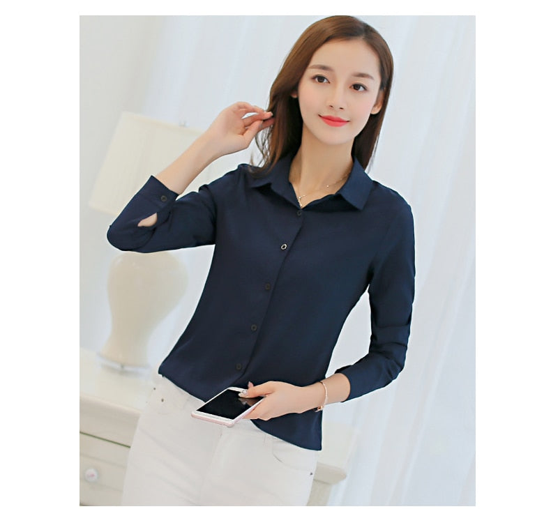 Blouse Women Chiffon Office Career Shirts Tops Fashion Casual Long Sleeve Blouses Femme Blusa - SixtyKey new model design Dubai fashion style 2021 best price