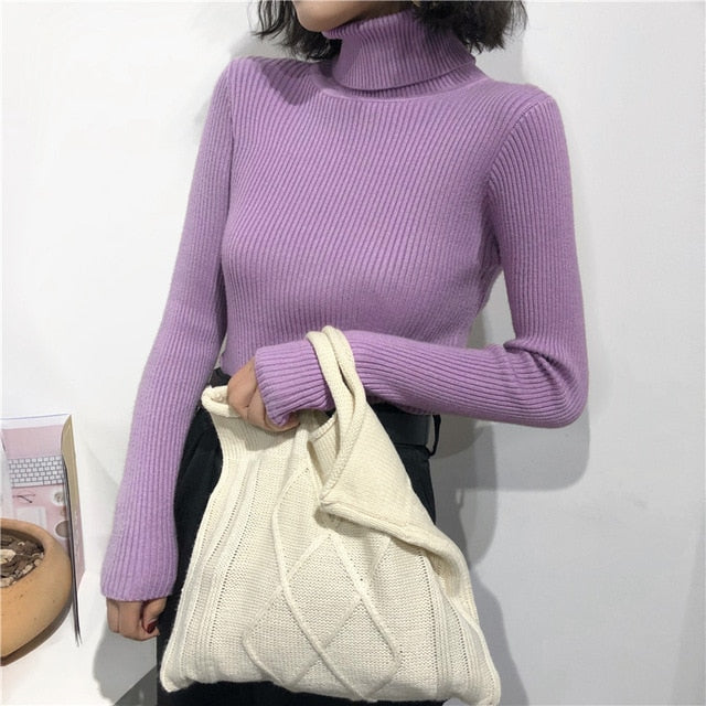 Winter Thick Sweater Women Knitted Ribbed Pullover Sweater Long Sleeve Turtleneck - SixtyKey new model design Dubai fashion style 2021 best price