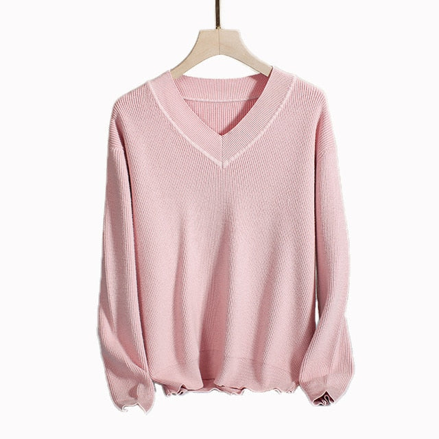 Warm Sweaters And Pullovers Long Sleeve Soft V-neck Ladies Knitted Sweater Women's Jumpers Autumn Winter - SixtyKey new model design Dubai fashion style 2021 best price