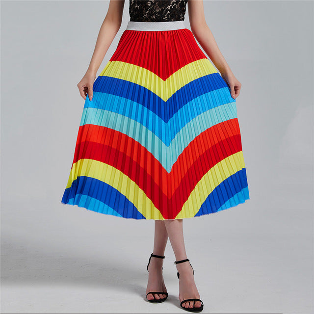 Print Pleated Skirt High Waist - SixtyKey new model design Dubai fashion style 2021 best price