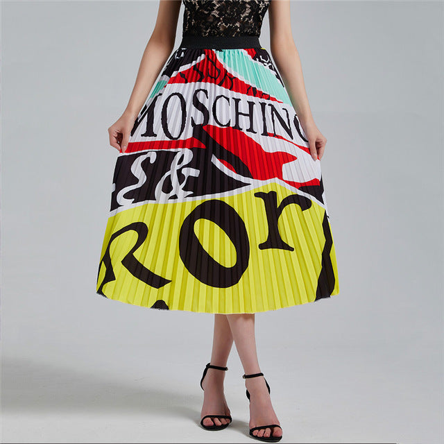 Print Pleated Skirt High Waist - SixtyKey new model design Dubai fashion style 2021 best price