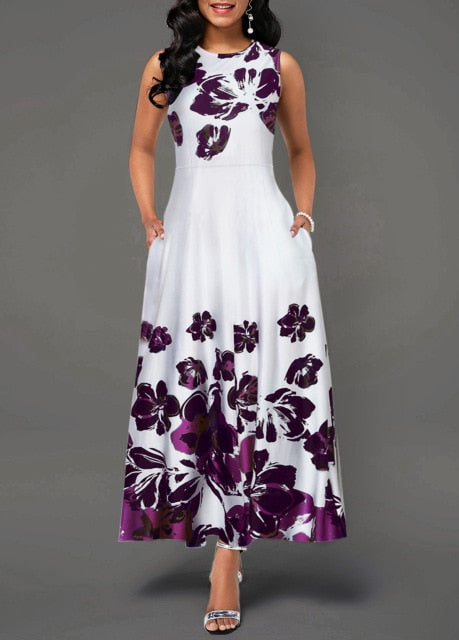 Floral Long Vintage Maxi Dress Sleeveless - SixtyKey new model design Dubai fashion style 2021 best price