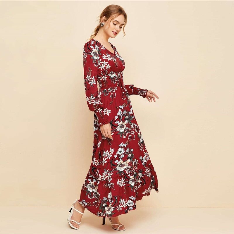 Pink Knot Shirred Waist Floral Dress - SixtyKey new model design Dubai fashion style 2021 best price