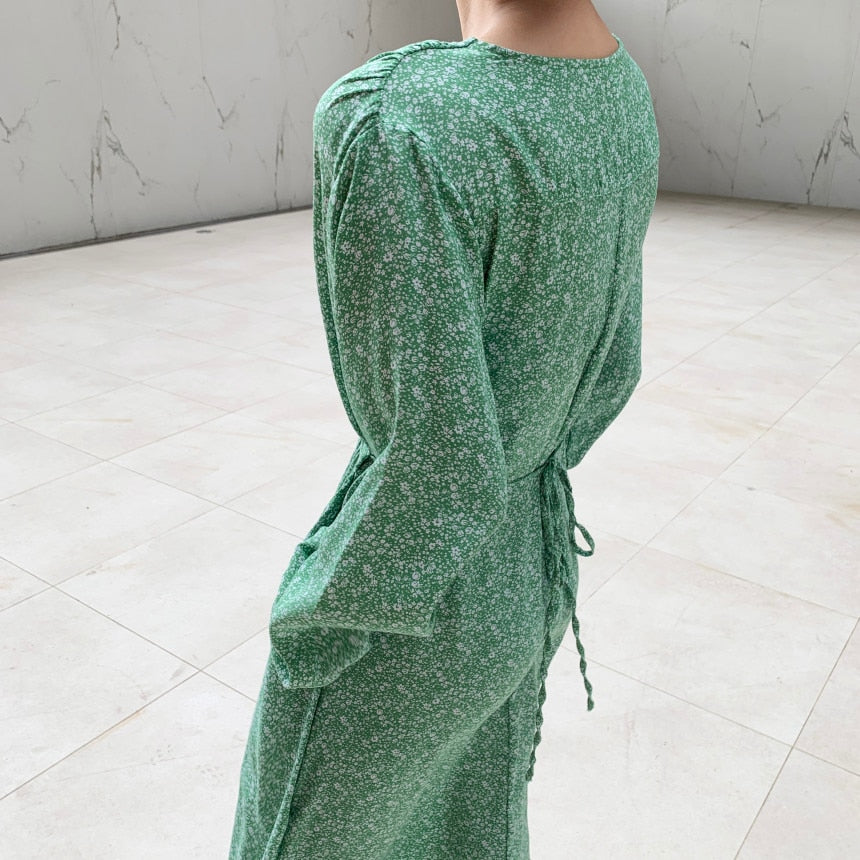 Summer Dress V Neck Vintage Floral - SixtyKey new model design Dubai fashion style 2021 best price