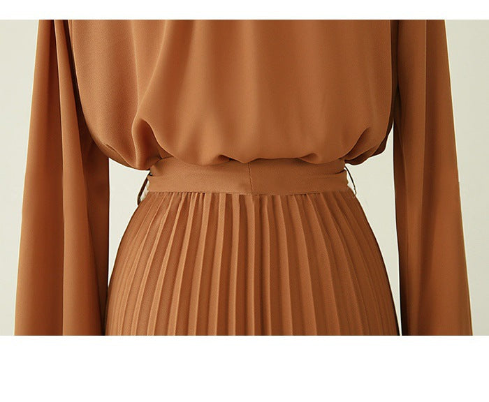 chiffon long sleeve bodycon pleated dress - SixtyKey new model design Dubai fashion style 2021 best price