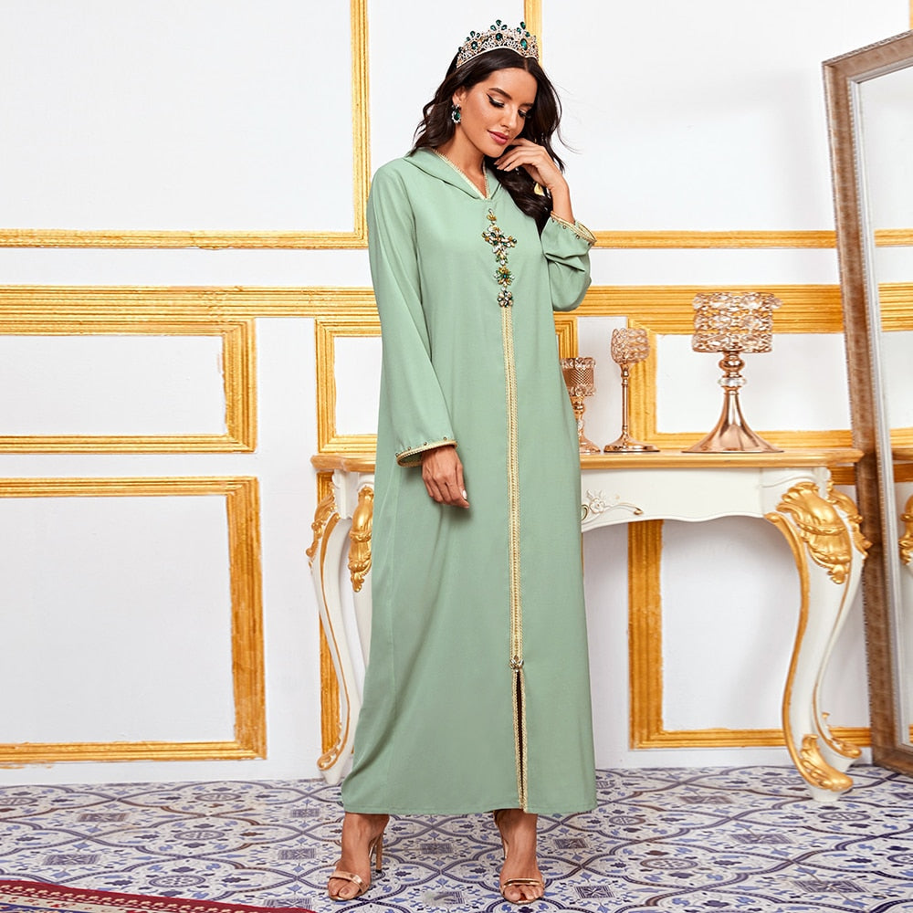 Long light green Morocco Dress with Cape - SixtyKey new model design Dubai fashion style 2021 best price