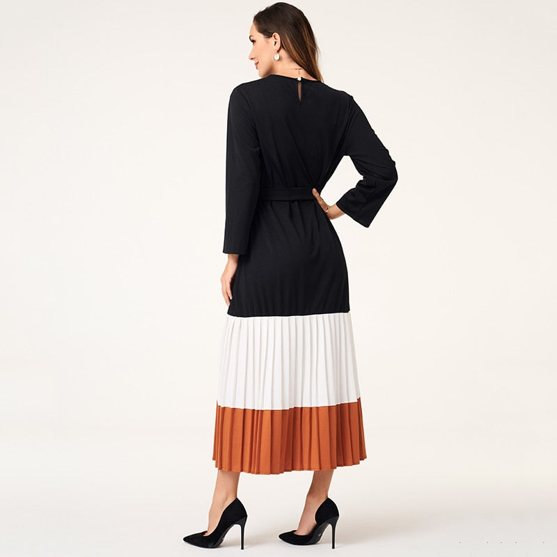 Pleated Dress Elegant Level Hem Belted - SixtyKey new model design Dubai fashion style 2021 best price