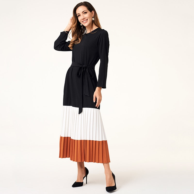 Pleated Dress Elegant Level Hem Belted - SixtyKey new model design Dubai fashion style 2021 best price