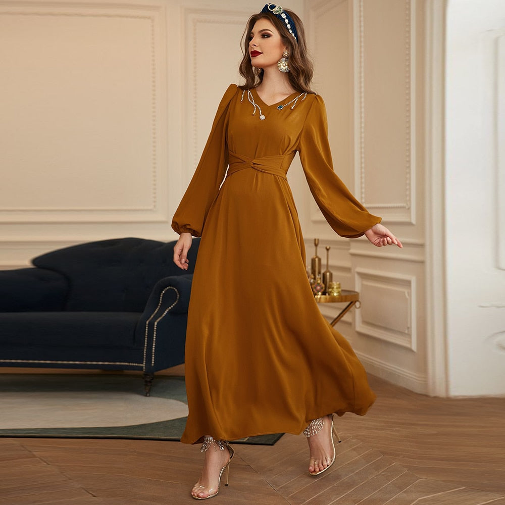 long Kaftan brown Dress with robe - SixtyKey new model design Dubai fashion style 2021 best price
