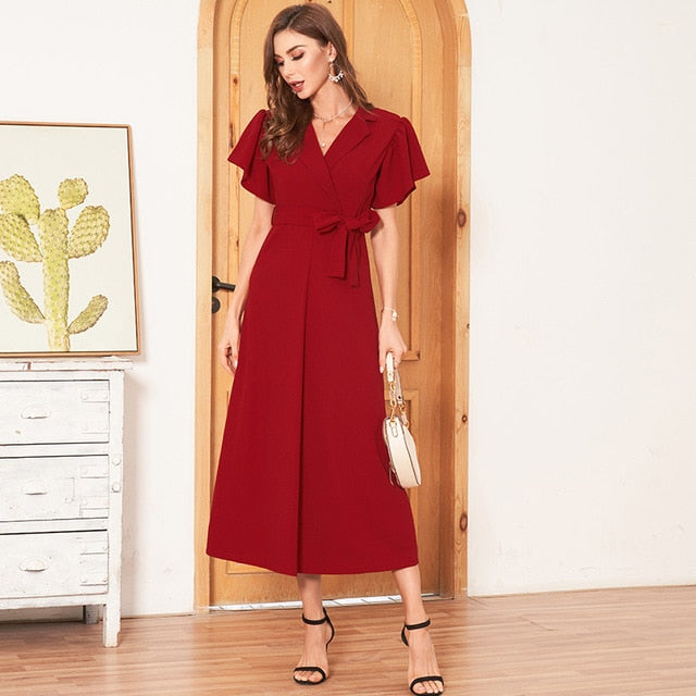 Elegant Wrap Dress Butterfly Sleeve Belted A-line - SixtyKey new model design Dubai fashion style 2021 best price