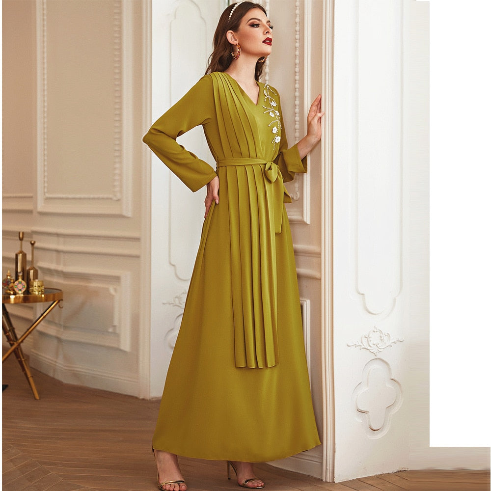 yellow long dress part pleated - SixtyKey new model design Dubai fashion style 2021 best price