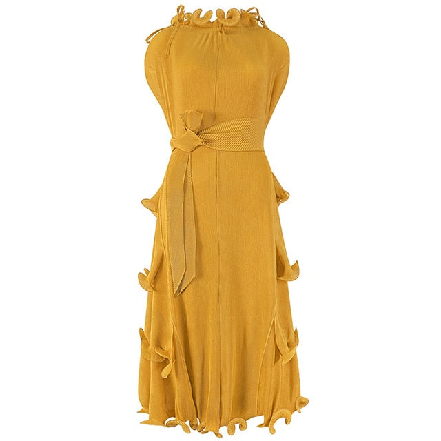 aesthetic dress shrink rope sleeveless Sashes Pleated - SixtyKey new model design Dubai fashion style 2021 best price
