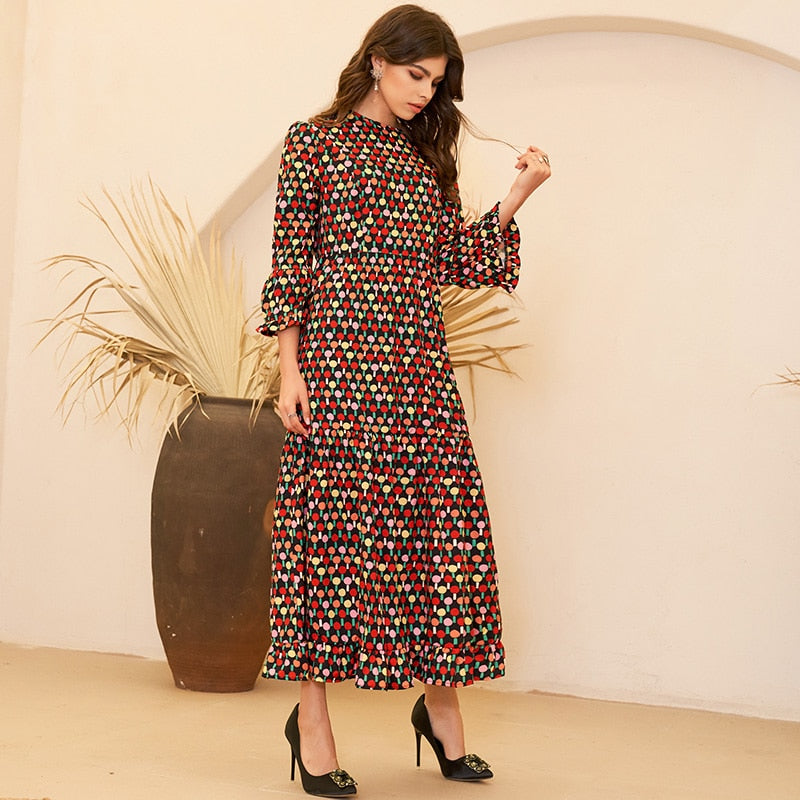 Multicolor Dress Ruffled Crepe Chiffon Flare Sleeve - SixtyKey new model design Dubai fashion style 2021 best price