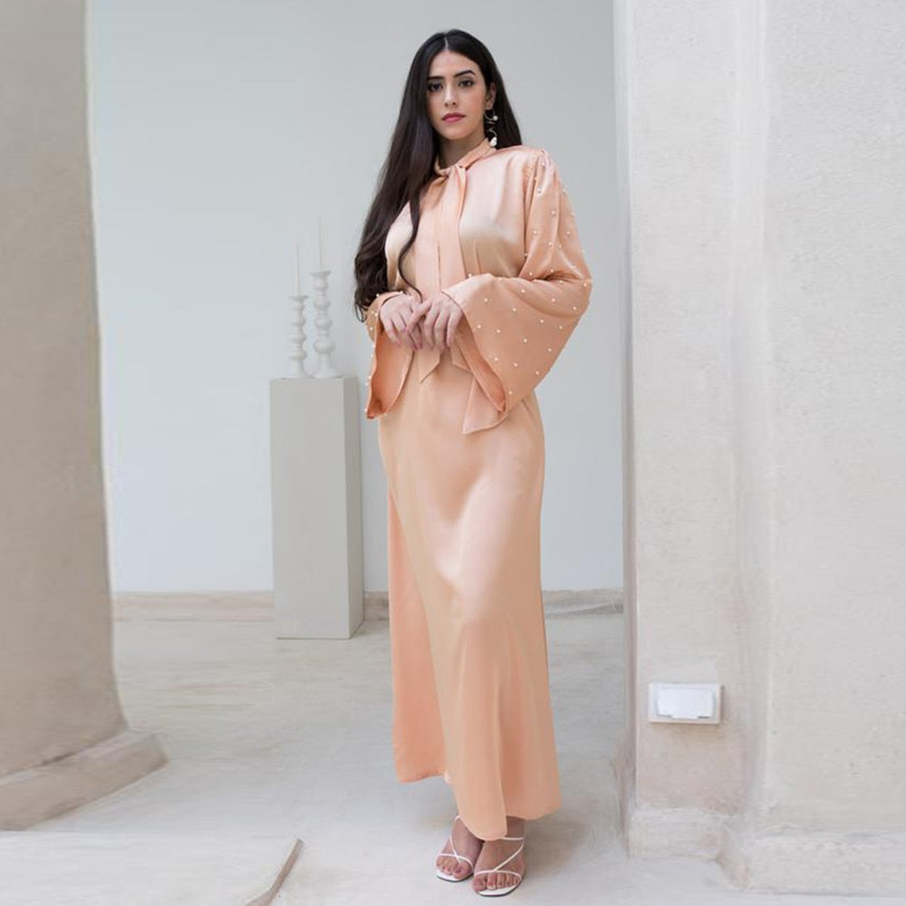 Robe tie neck Light Orange dress - SixtyKey new model design Dubai fashion style 2021 best price