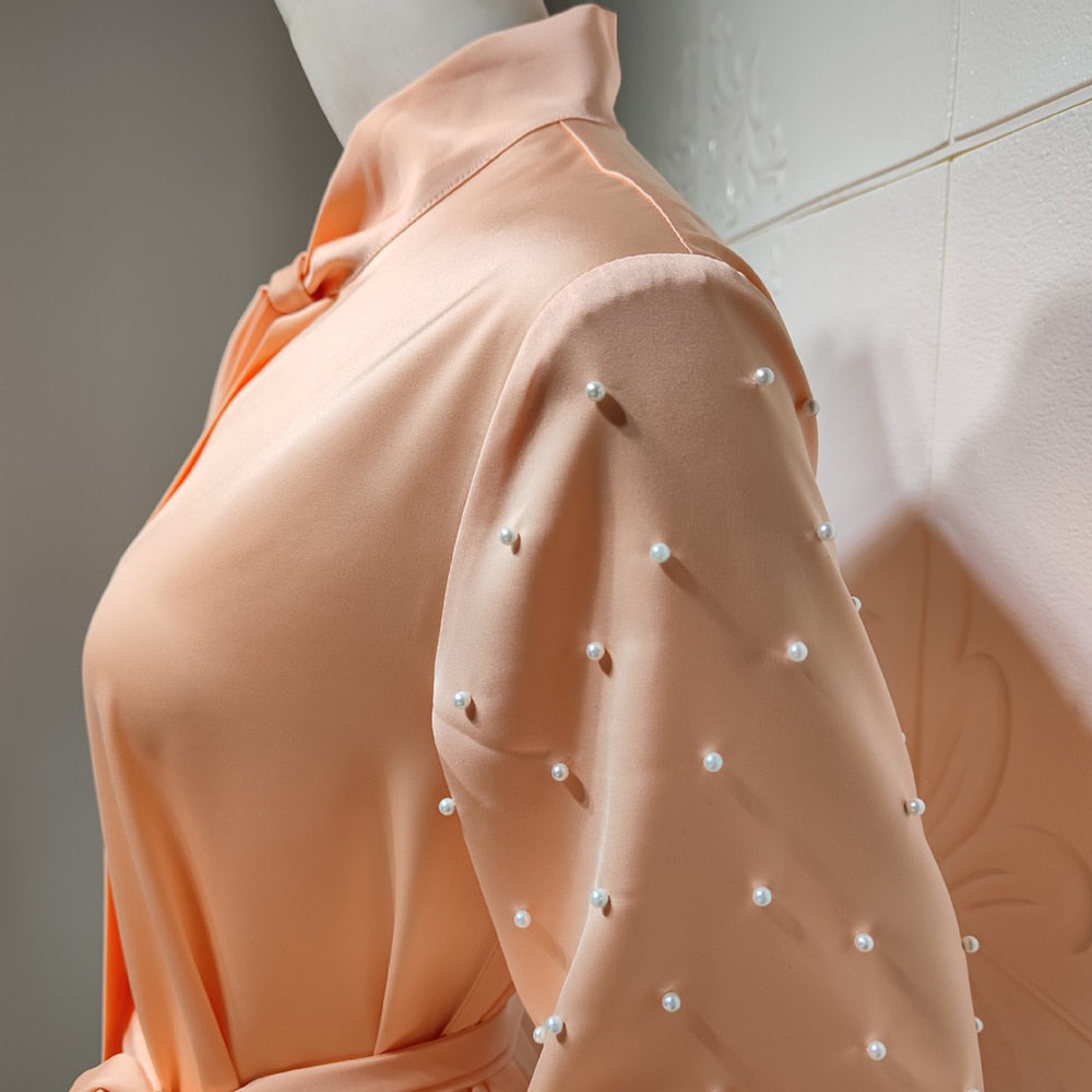 Robe tie neck Light Orange dress - SixtyKey new model design Dubai fashion style 2021 best price