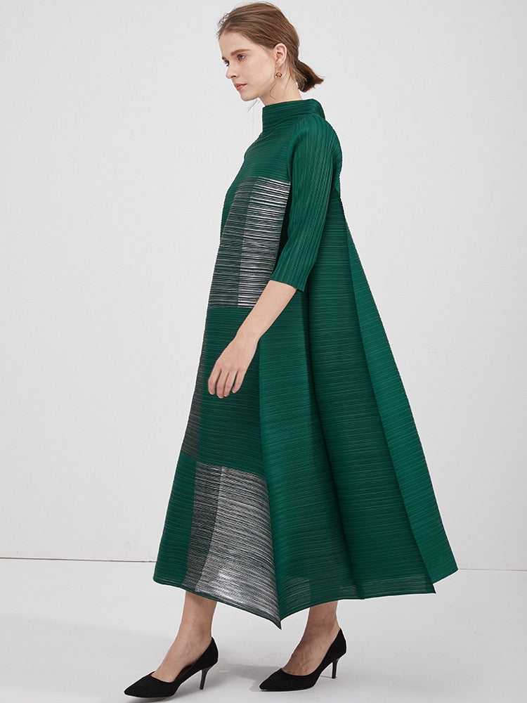 Pleated Turtleneck bronzing vintage long dress - SixtyKey new model design Dubai fashion style 2021 best price