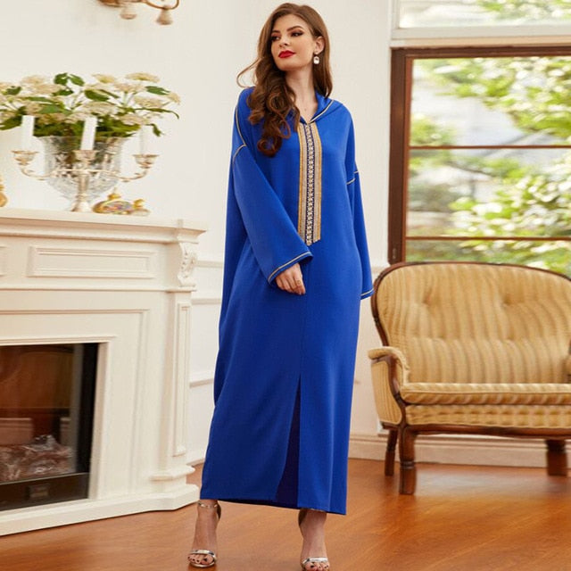 Moroccan Kaftan dress with hood Blue - SixtyKey new model design Dubai fashion style 2021 best price