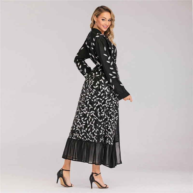 open Abaya leaf pattern designed - SixtyKey new model design Dubai fashion style 2021 best price