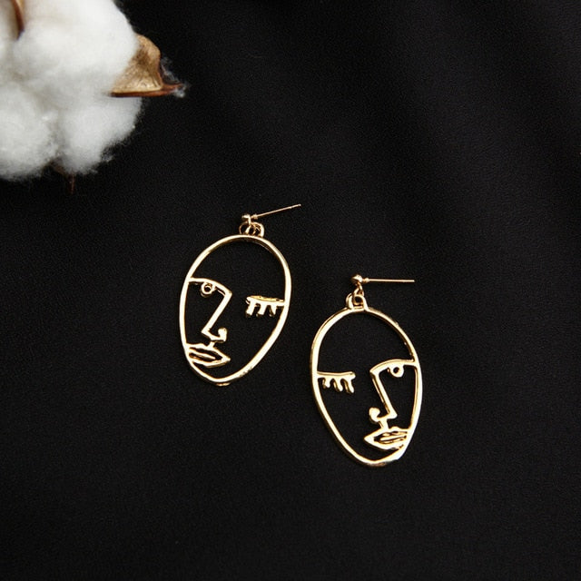 Abstract Stylish Hollow Out Face Dangle Earrings Girls Statement Drop Earrings Statement Earrings A04 - SixtyKey new model design Dubai fashion style 2021 best price