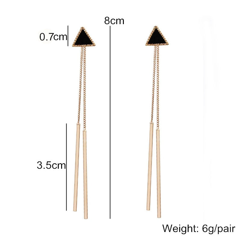 Geometric Triangle Long Tassel Bar Drop Earrings For Women - SixtyKey new model design Dubai fashion style 2021 best price