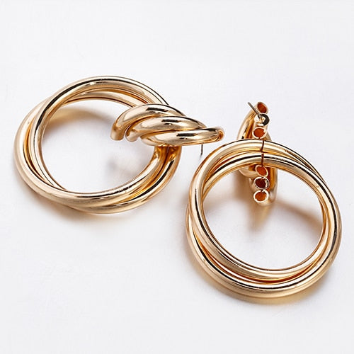 Flashbuy Gold Silver Alloy Drop Earrings For Women Exaggeration Earrings Wedding Simple Fashion Jewelry Trend Accessories - SixtyKey new model design Dubai fashion style 2021 best price