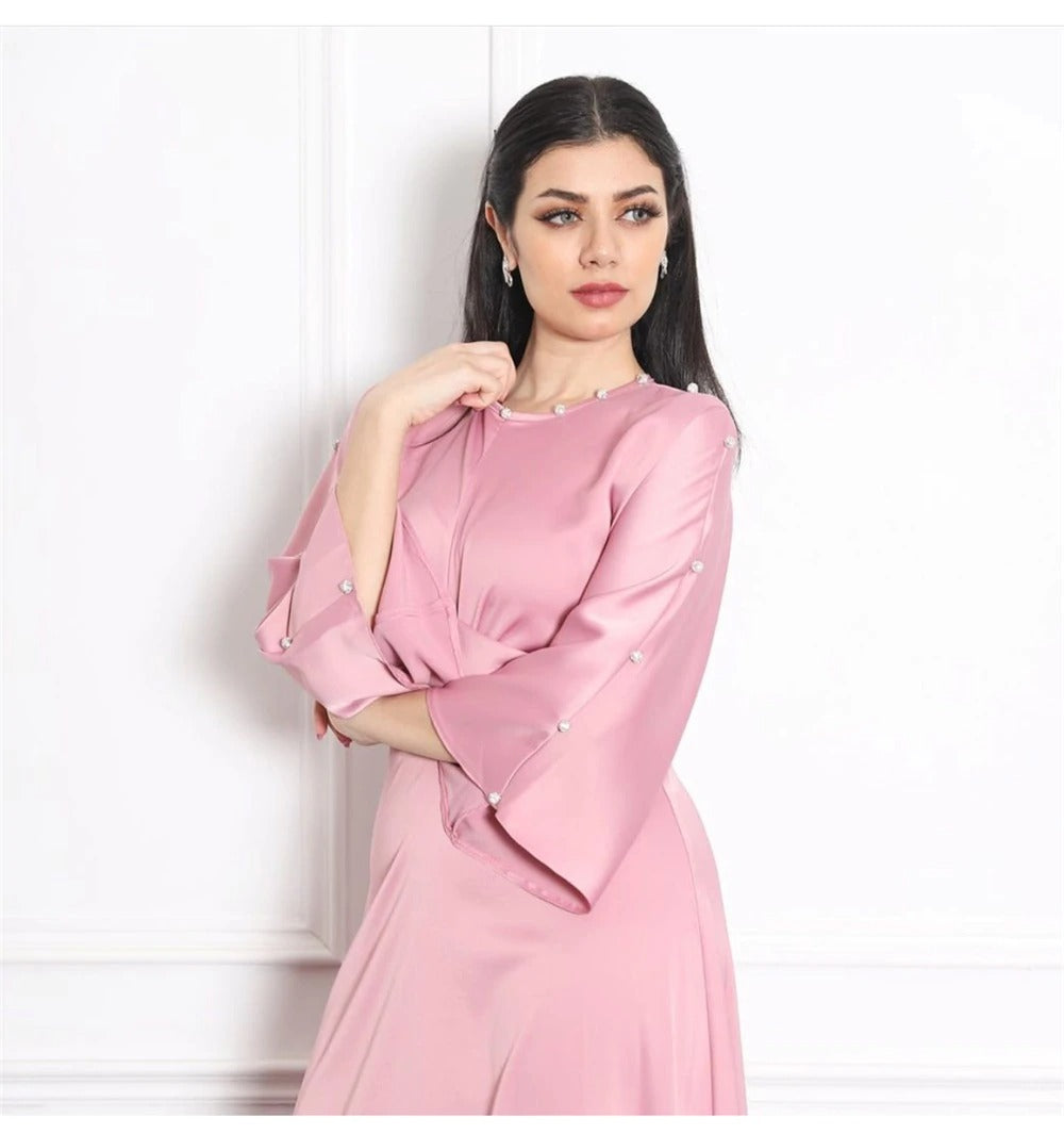 pink Satin Dress with robe European - SixtyKey new model design Dubai fashion style 2021 best price