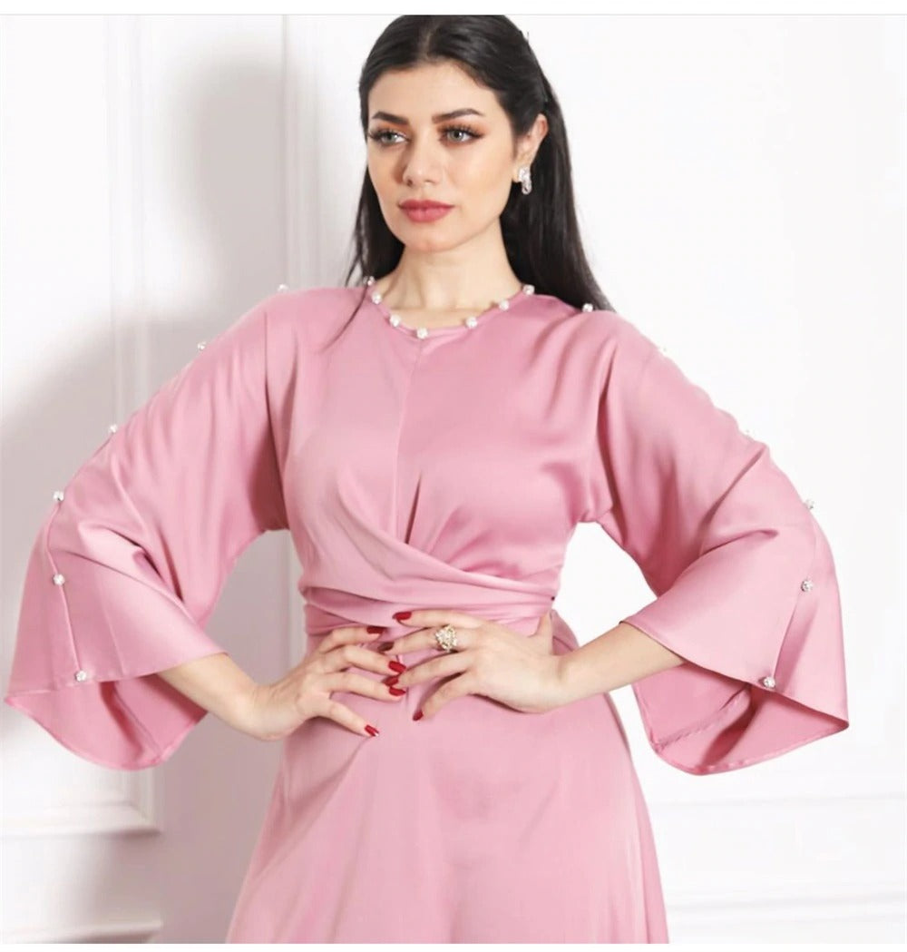 pink Satin Dress with robe European - SixtyKey new model design Dubai fashion style 2021 best price